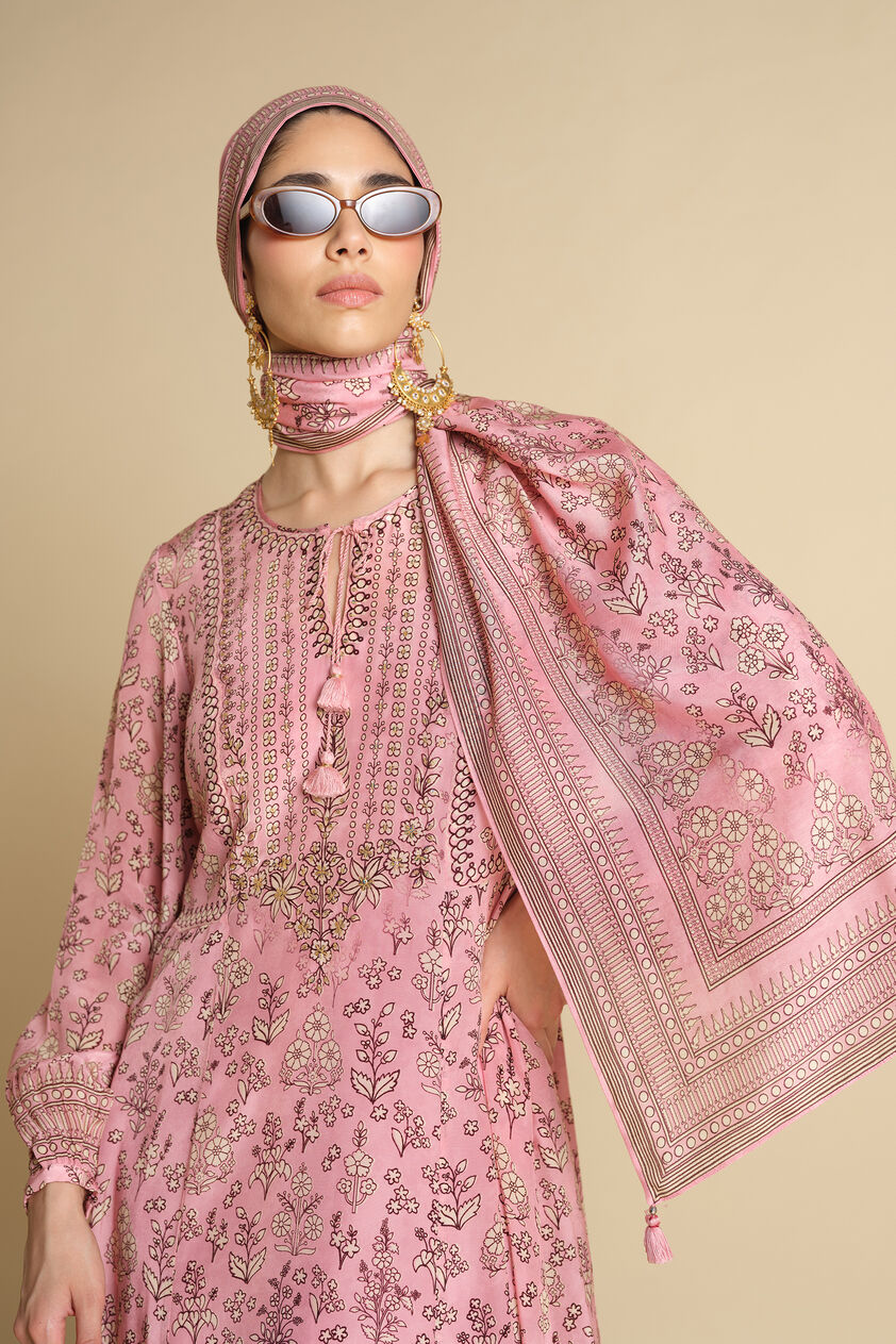 Niral Printed Silk Stole - Blush, Blush, image 1
